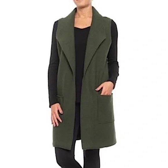 Tahari Wool Blend Dark Green Duster/Vest (M) - Picture 2 of 12